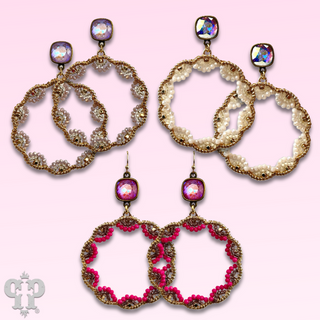 Scalloped bead circle earring with Austrian crystal