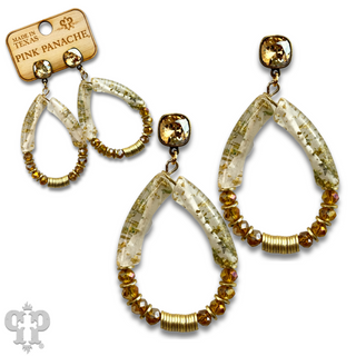 Bamboo tube and disc bead teardrop earring with Austrian crystal