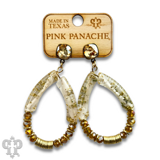 Bamboo tube and disc bead teardrop earring with Austrian crystal