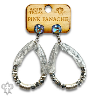 Bamboo tube and disc bead teardrop earring with Austrian crystal