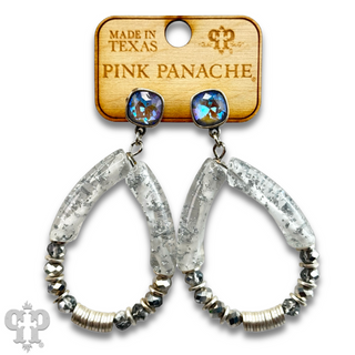 Bamboo tube and disc bead teardrop earring with Austrian crystal
