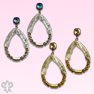 Bamboo tube and disc bead teardrop earring with Austrian crystal