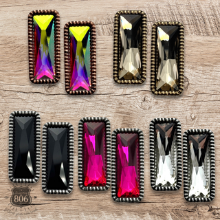 Western rectangle rhinestone stud earring