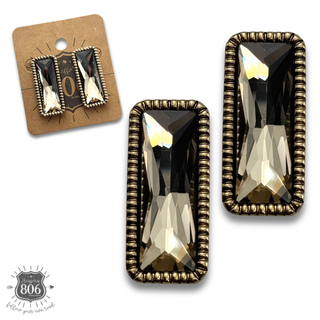 Western rectangle rhinestone stud earring