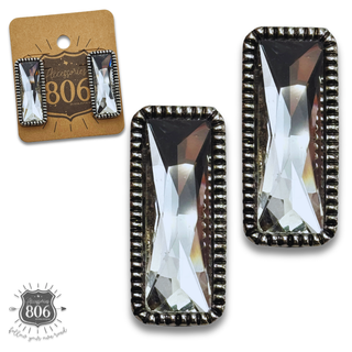 Western rectangle rhinestone earring