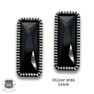 Western rectangle rhinestone stud earring
