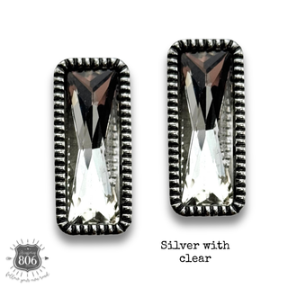 Western rectangle rhinestone stud earring