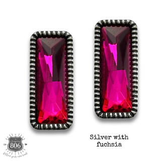 Western rectangle rhinestone stud earring