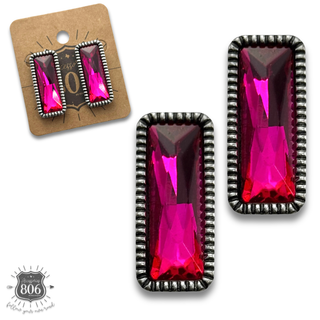 Western rectangle rhinestone stud earring