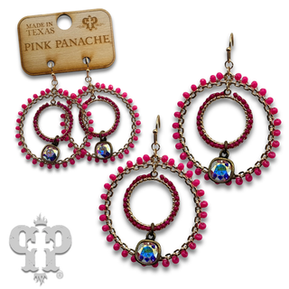 Square bead double circle earring with Austrian crystal - LC