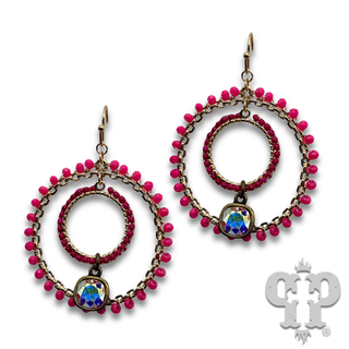 Square bead double circle earring with Austrian crystal - LC