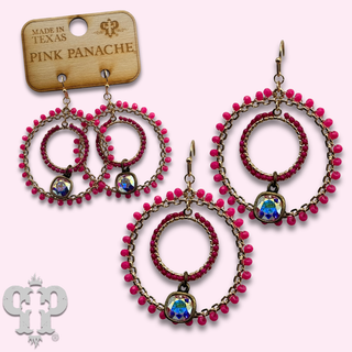 Square bead double circle earring with Austrian crystal - LC