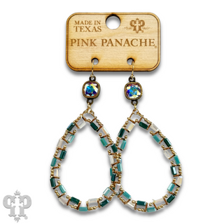 Iridescent finish bead teardrop earring with Austrian crystal