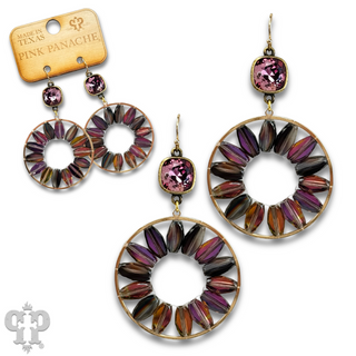 Flat oval beads circle earring with Austrian crystal