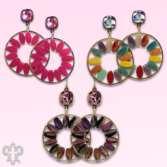 Egg shape beads in a circle earring with Austrian crystal