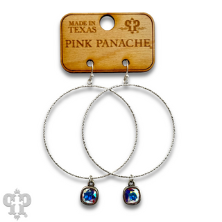 Large textured circle earring with Austrian crystal