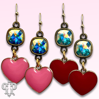 Tiny enamel heart earring with Austrian crystal