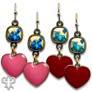 Tiny enamel heart earring with Austrian crystal
