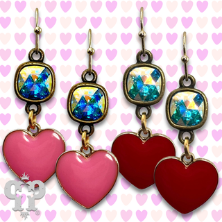 Tiny enamel heart earring with Austrian crystal
