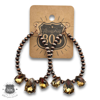 Western burnished bead and rhinestone teardrop earring