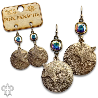 Gold star and disc earring, Austrian crystal