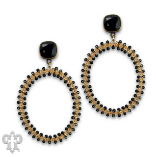 Seed bead wrapped oval earring with Austrian crystal