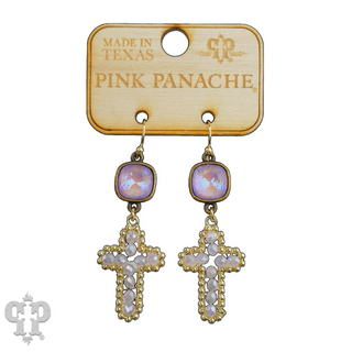Wire wrapped bead cross earring with Austrian crystal