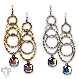 Multi ring earring with Austrian crystal