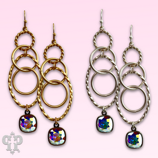 Multi ring earring with Austrian crystal