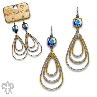 Matte gold triple teardrop earring with Austrian crystal