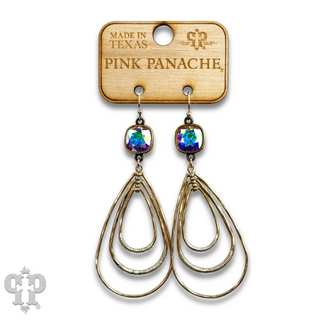 Matte gold triple teardrop earring with Austrian crystal