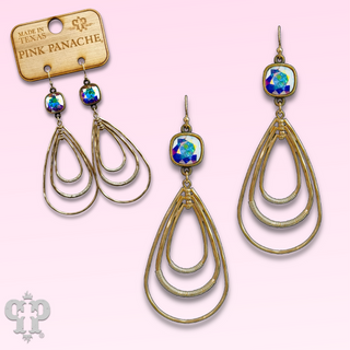 Matte gold triple teardrop earring with Austrian crystal