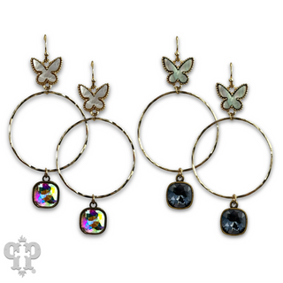 Butterfly charm circle earring with Austrian crystal