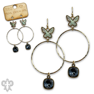 Butterfly charm circle earring with Austrian crystal