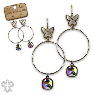 Butterfly charm circle earring with Austrian crystal