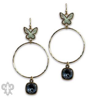 Butterfly charm circle earring with Austrian crystal
