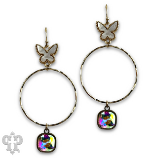 Butterfly charm circle earring with Austrian crystal