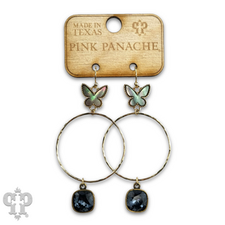 Butterfly charm circle earring with Austrian crystal