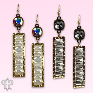 Faceted bead rectangle earring with Austrian crystal