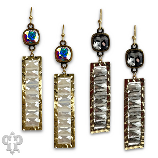 Faceted bead rectangle earring with Austrian crystal
