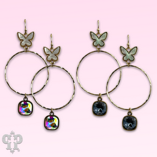 Butterfly charm circle earring with Austrian crystal