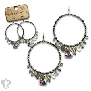 Heart and variety bead charm earring with Austrian crystal