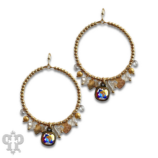 Heart and variety bead charm earring with Austrian crystal