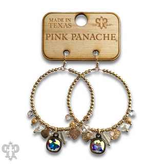Heart and variety bead charm earring with Austrian crystal
