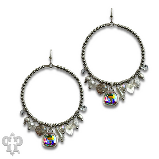 Heart and variety bead charm earring with Austrian crystal