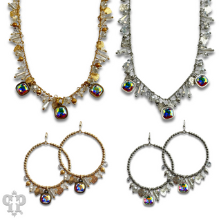 Heart and bead charm necklace with Austrian crystal