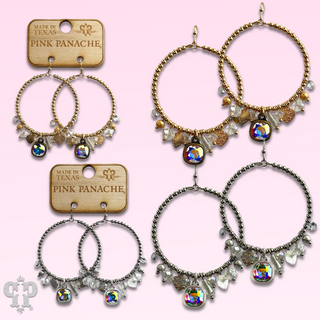 Heart and variety bead charm earring with Austrian crystal