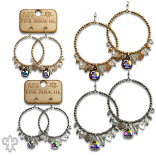 Heart and variety bead charm earring with Austrian crystal
