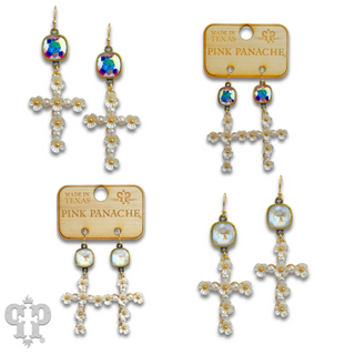 Flower cross charm earring with Austrian crystal