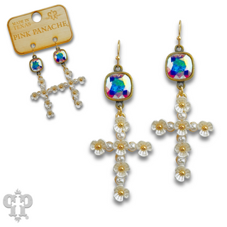 Flower cross charm earring with Austrian crystal